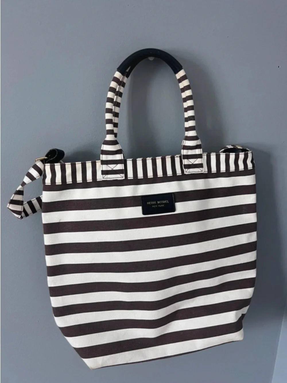 Henri Bendel brown  & White Striped Tote Bag - Picture 2 of 7